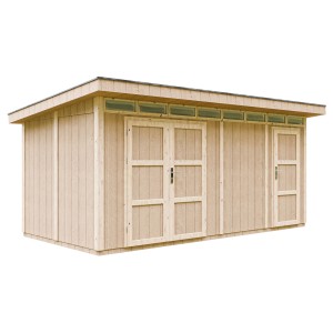 Základný drevený záhradný domček Timbela M905C s plochou strechou, 530x279 cm.