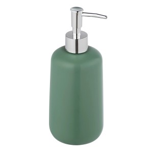 Dávkovač mydla Allstar Olinda, keramika zelená, 500 ml. Kužeľovitý tvar, matný povrch, strieborná pumpička.