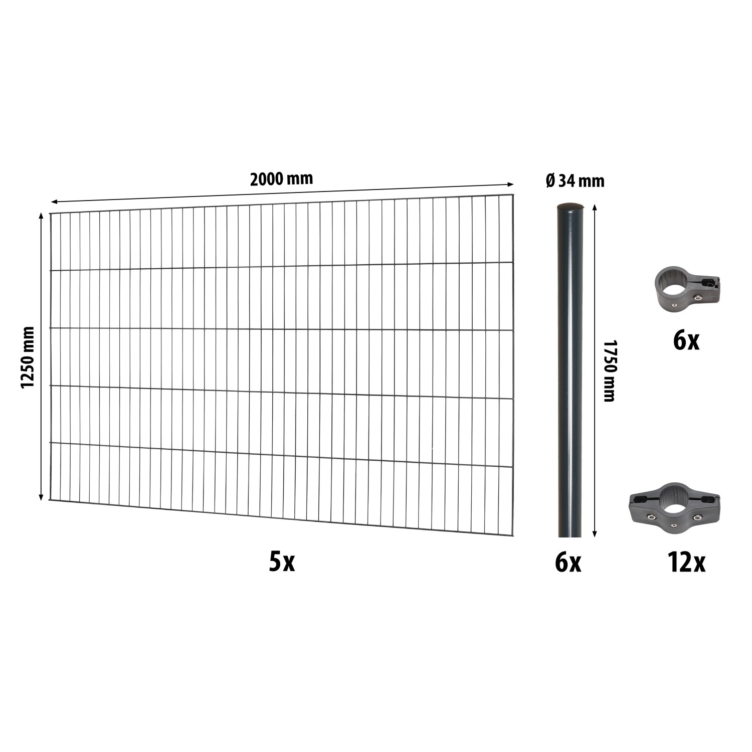 E-shop Floraworld Sada drôtených plotových panelov so stĺpikmi, antracit, 125 cm x 10 m
