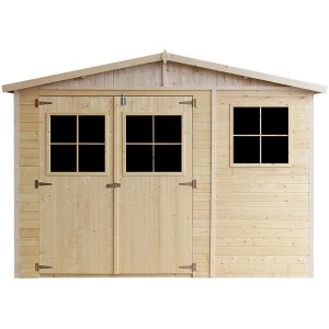 Drevený záhradný domček Timbela M337+M337G, 14,94 m², s oknami a podlahou. Neošetrené drevo.