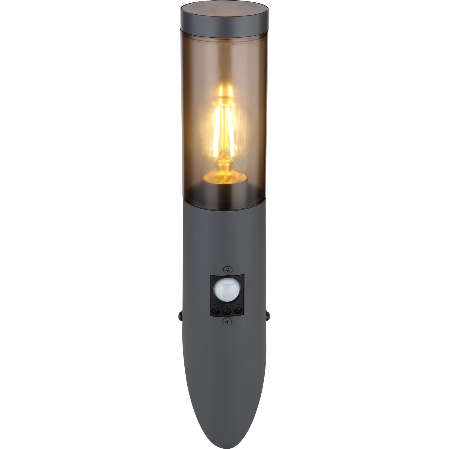E-shop GLOBO Vonkajšie svietidlo BOSTON dymová E27 15 W pr.76 x 410 mm s pohyb.senzorom