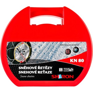 Snehové reťaze v červenom kufríku, značka Sheron, model KN 80. Ochrana proti mrazu.