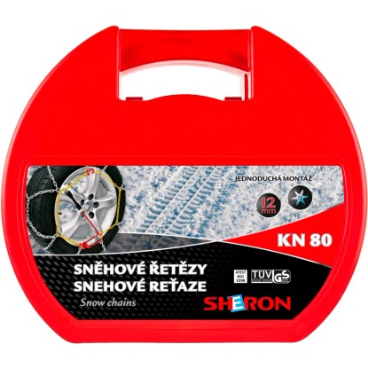 Snehové reťaze v červenom kufríku, značka Sheron, model KN 80. Ochrana proti mrazu.