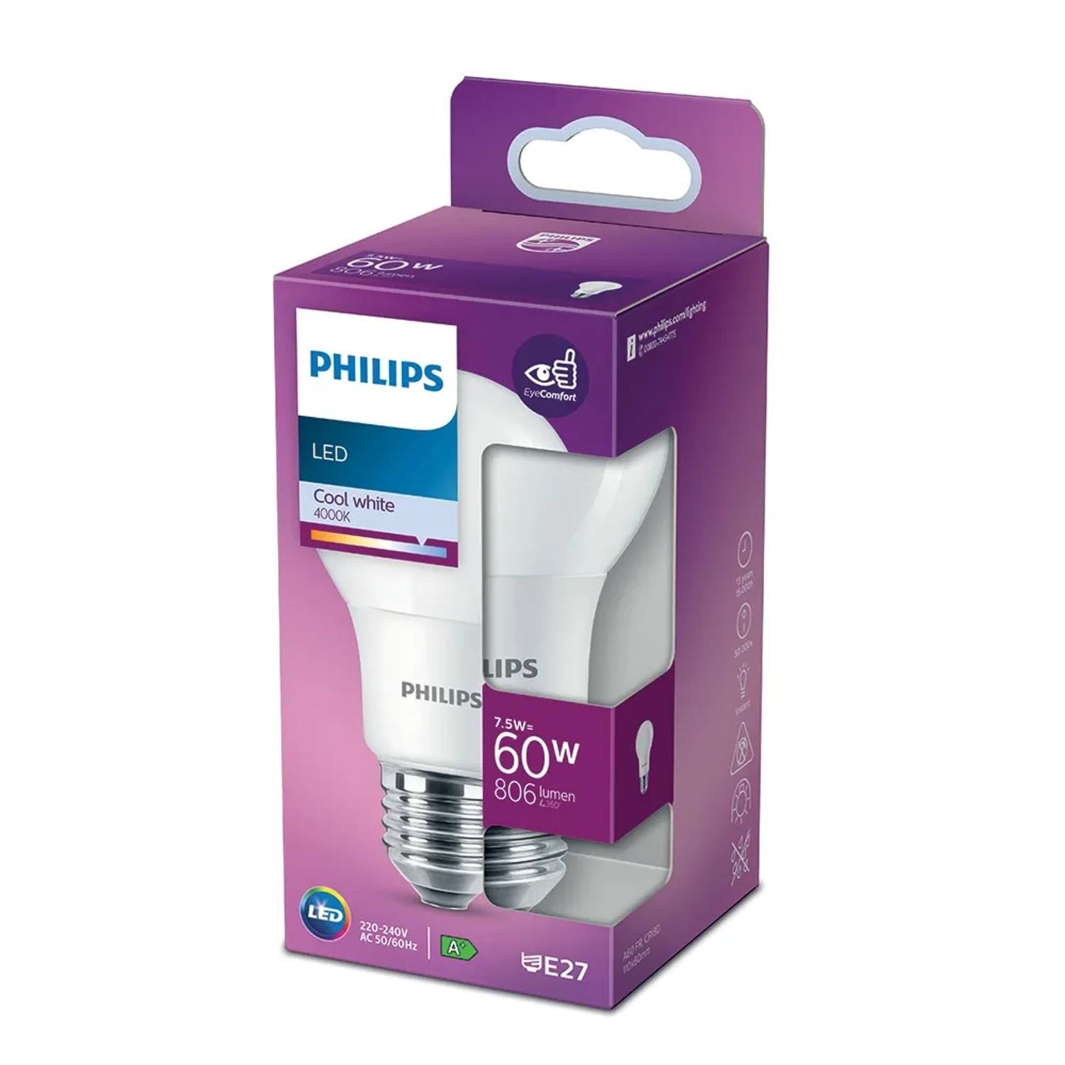 E-shop Philips Classic LED žiarovka E27, 7,5 W, 806 lm, 4000 K