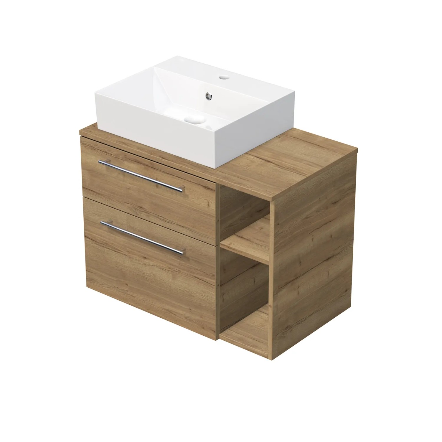 E-shop INTEDOOR Kúpeľ.skriňa+umývadlo BEE, úchyt chróm, 80cm, regál vpravo, dub Halifax