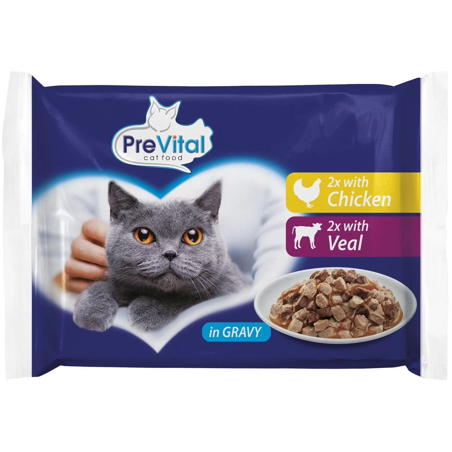 E-shop PreVital Kapsičky pre mačky v omáčke - kuracie / teľacie, 4x 100 g