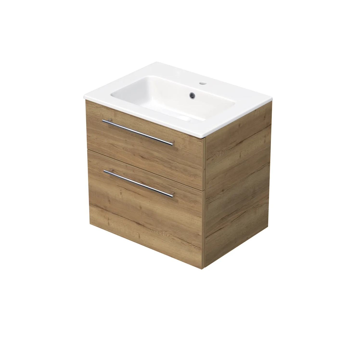 E-shop INTEDOOR Kúpeľ.skriňa+umývadlo BEE, úchyt chróm, 2 zás., š. 61cm, dub Halifax