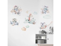 Crearreda Detská samolepiaca dekorácia zvieratká v lietadlách, 2 hárky, 67x47 cm