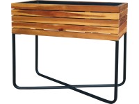 Drevený kvetináč s oceľovým podstavcom, čierna/akáciové drevo, 62 x 22 x 60 cm