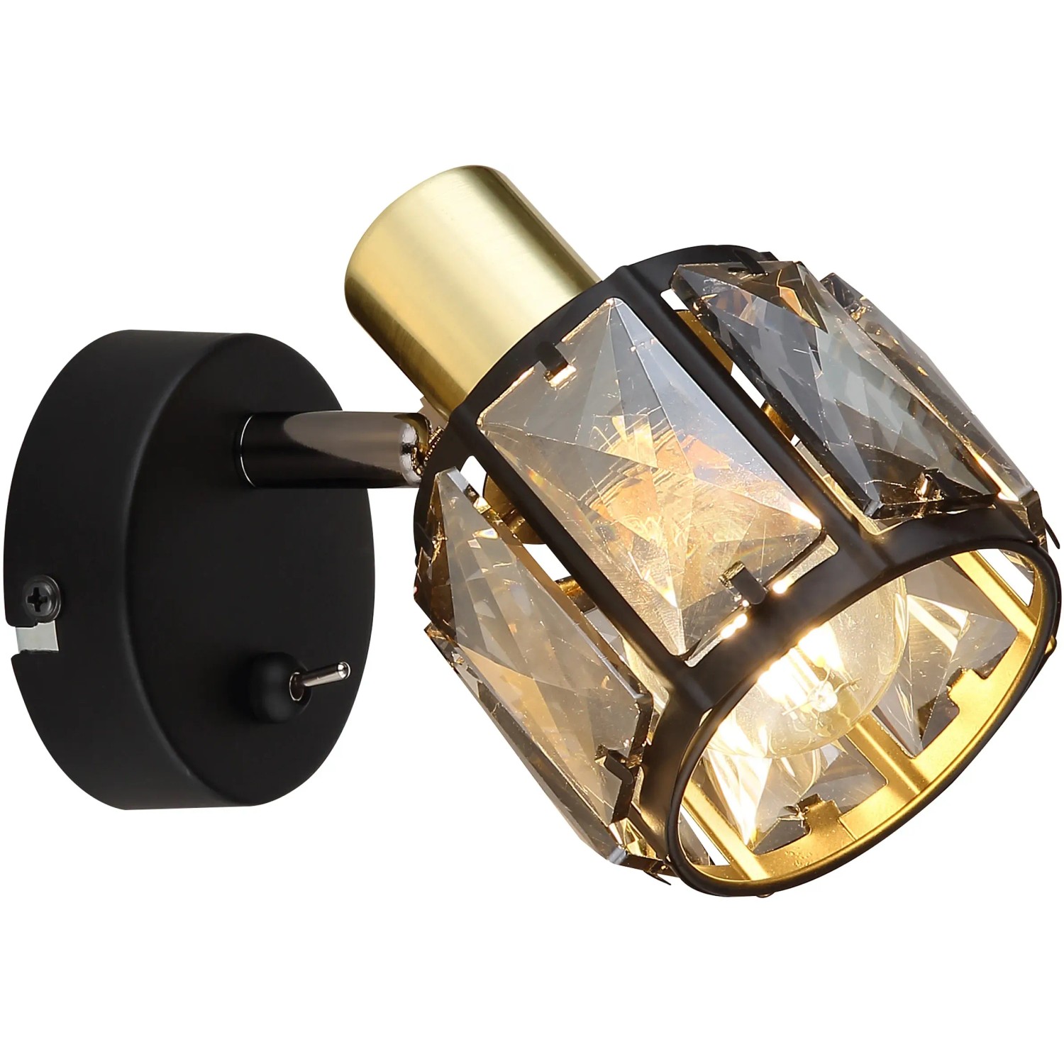 E-shop GLOBO Nástenné svietidlo INDIANA čierna/zlatá/dymová E14 40 W 92 x 125 x 160 mm