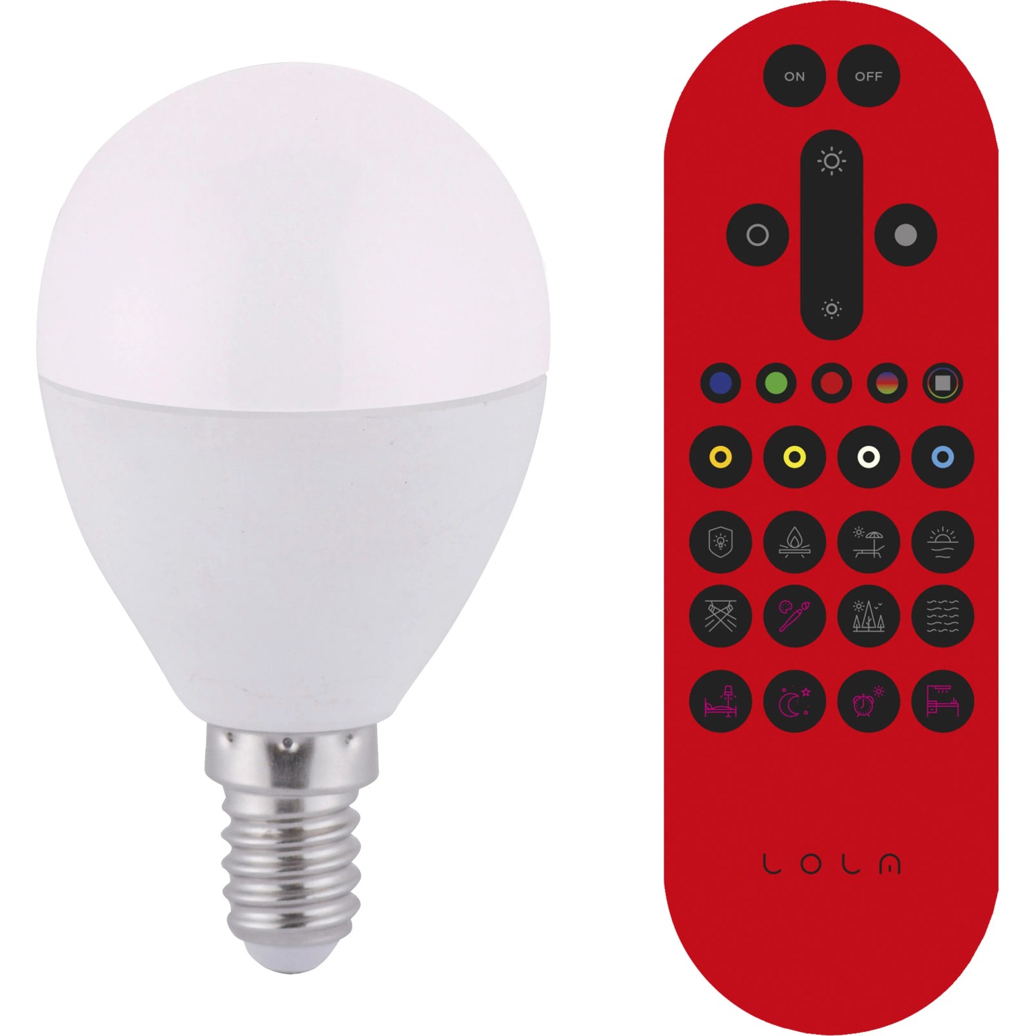 E-shop Just Light. Inteligentná LED žiarovka Lola, E14, P50, RGB+2700-5000K, + ovl.