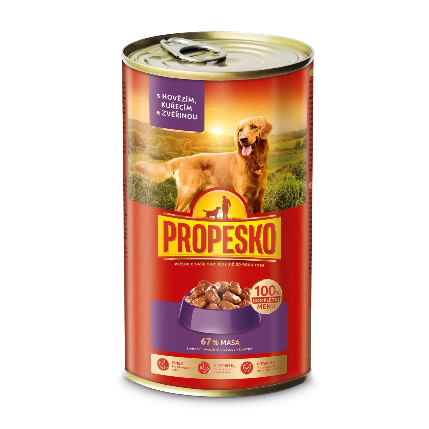 E-shop Propesko Konzerva pre psov hovädzie, kuracie a zverina 1240 g