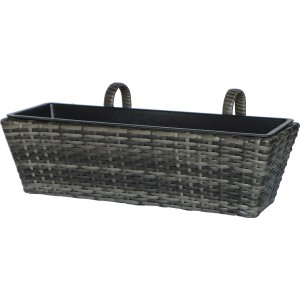 Balkónový kvetináč z polyratanu v antracitovo-šedej farbe, šírka 60 cm, s vyberateľným kvetináčom.
