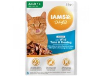 IAMS Kapsička Delights Adult s tuniakom a sleďom v želé 85 g