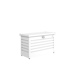 Biela kovová Biohort FreizeitBox 100 s otočným cylindrickým zámkom. Robustný univerzálny box do záhrady.
