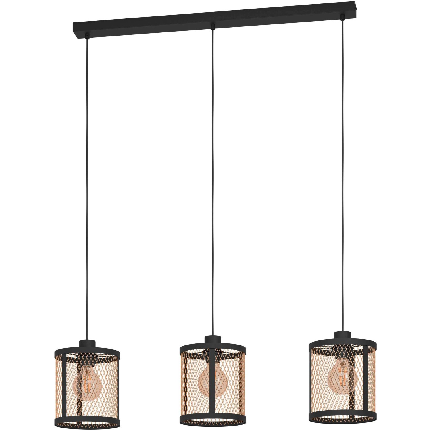 E-shop EGLO Závesné svietidlo DELLOW čierna/mosadz pre 3 x E27 max. 40 W, 88x18x110 cm