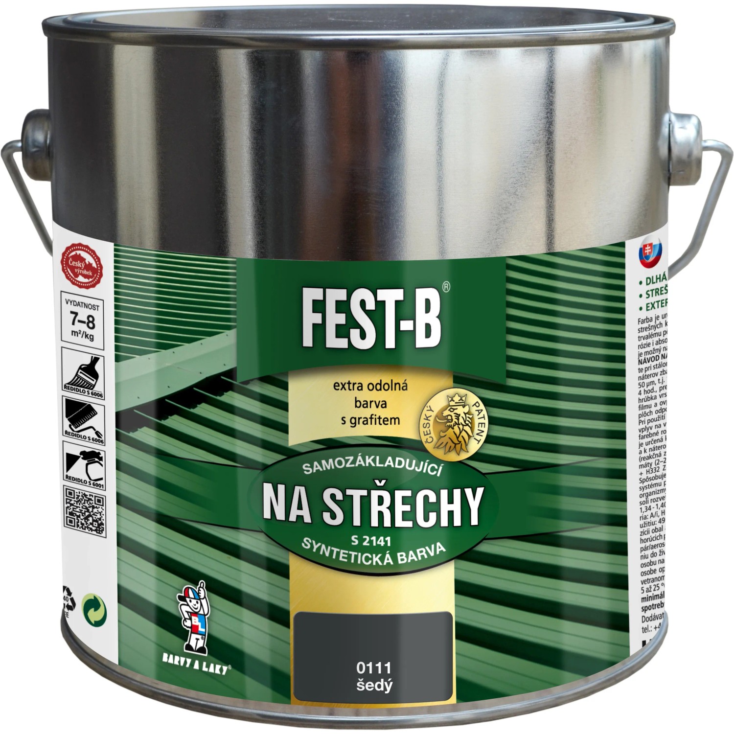 E-shop FEST-B Antikorózny náter na železo 2v1 na strechy S2141, 0110 sivá, 2,5 kg