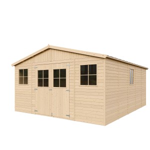 Timbela záhradný domček M333, 19,77 m², drevený úložný priestor s oknami.