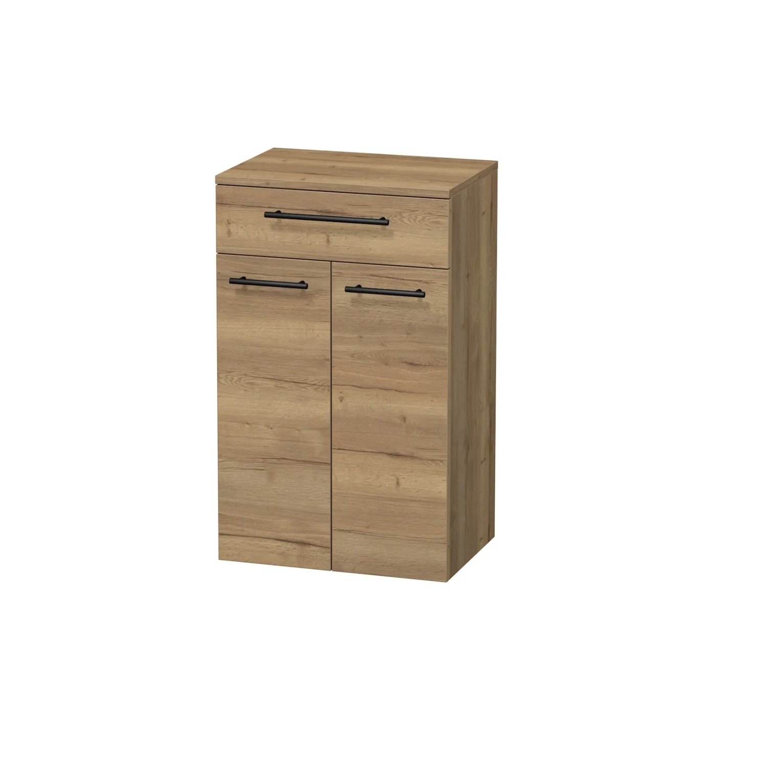 E-shop INTEDOOR Nízka skriňa BEE, úchyt čierny, 1 zásuvka, 2 dvere, š.50cm, dub Halifax