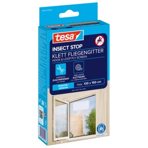 tesa Insect Stop sieť proti hmyzu na okná, biela, na modrom obale. Strihateľná ochrana proti hmyzu.