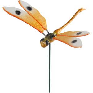 Dekoratívny záhradný zapichovák vážka, 49 cm, oranžová, s pohyblivými krídlami.