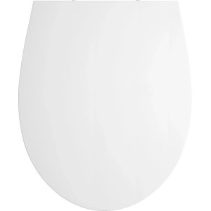 Biely lesklý WC sedák baliv Deluxe Filton, oválny s funkciou pomalého zatvárania.