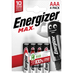 Energizer Max AAA alkalické batérie, balenie 4 ks. Mikro batérie pre zariadenia s nízkou spotrebou.
