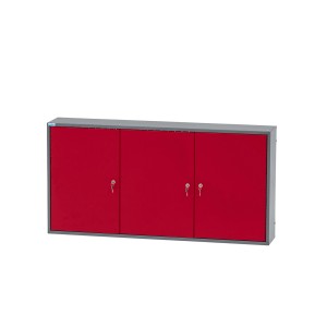 Tmavá červená závesná skrinka Küpper s 3 dverami, 4 policami, 60x120x20 cm, na náradie.