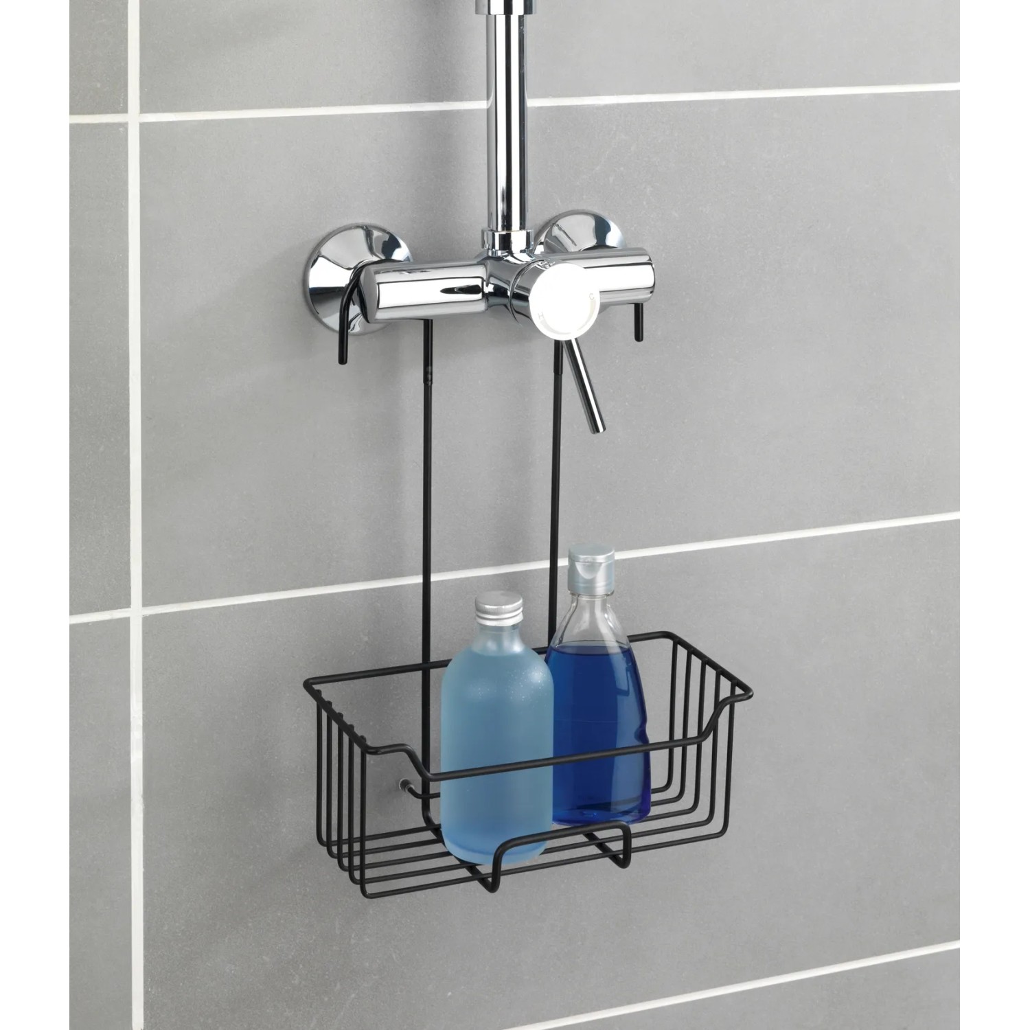 E-shop Wenko Závesný košík na termostat sprchy Milo, matný čierny, 36 x 25 x 14 cm
