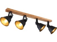 GLOBO Stropné svietidlo GÜNTHER, 4x E27, čierno-zlatý/dub, 82 x 18 x 24 cm