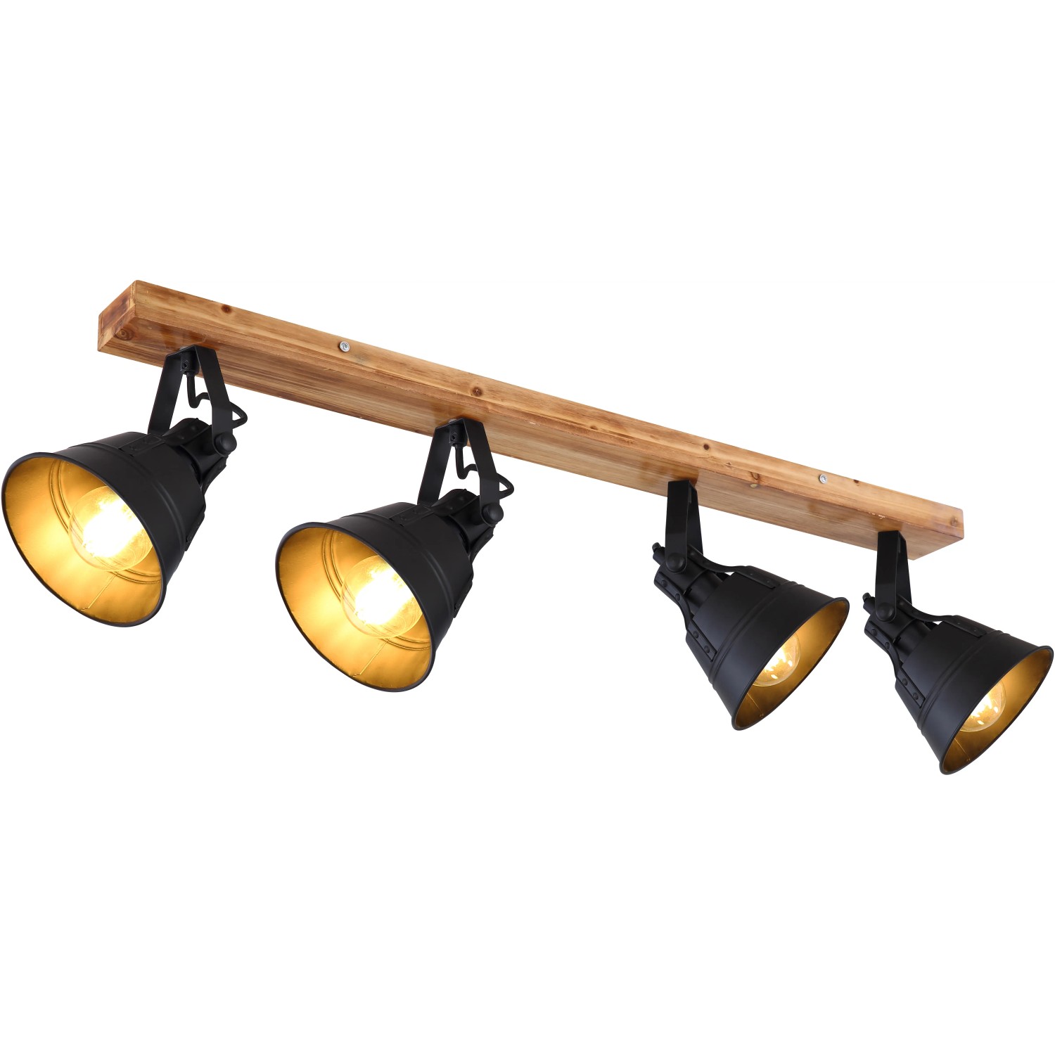 E-shop GLOBO Stropné svietidlo GÜNTHER, 4x E27, čierno-zlatý/dub, 82 x 18 x 24 cm