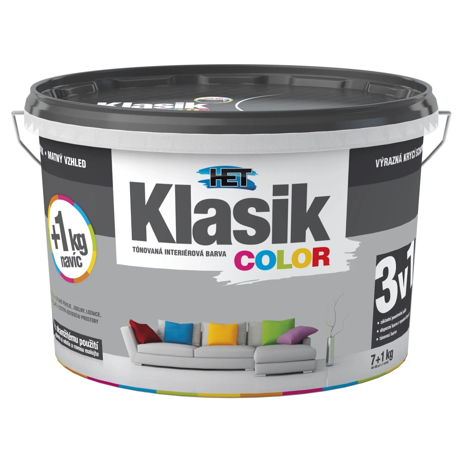 E-shop HET Klasik COLOR Tónovaná interiérová farba KC 0147 sivá bridlicová, 7 + 1 kg