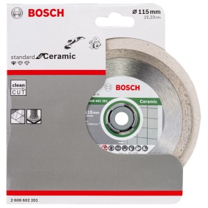 Diamantový rezný kotúč Bosch Standard na dlaždice, priemer 115 mm, pre uhlové brúsky.