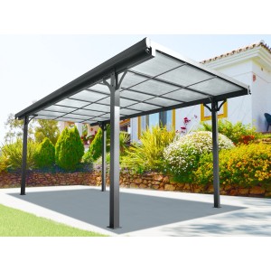 Floraworld prístrešok pre auto s plochou strechou, hliník antracit, 300x496 cm. Moderný samostatný prístrešok s robustným rámom a polykarbonátovou strechou.