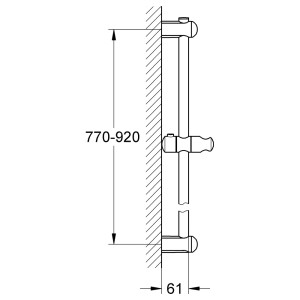 Technický výkres: Sprchová tyč Grohe Euphoria, 900 mm, s rozmermi pre inštaláciu.