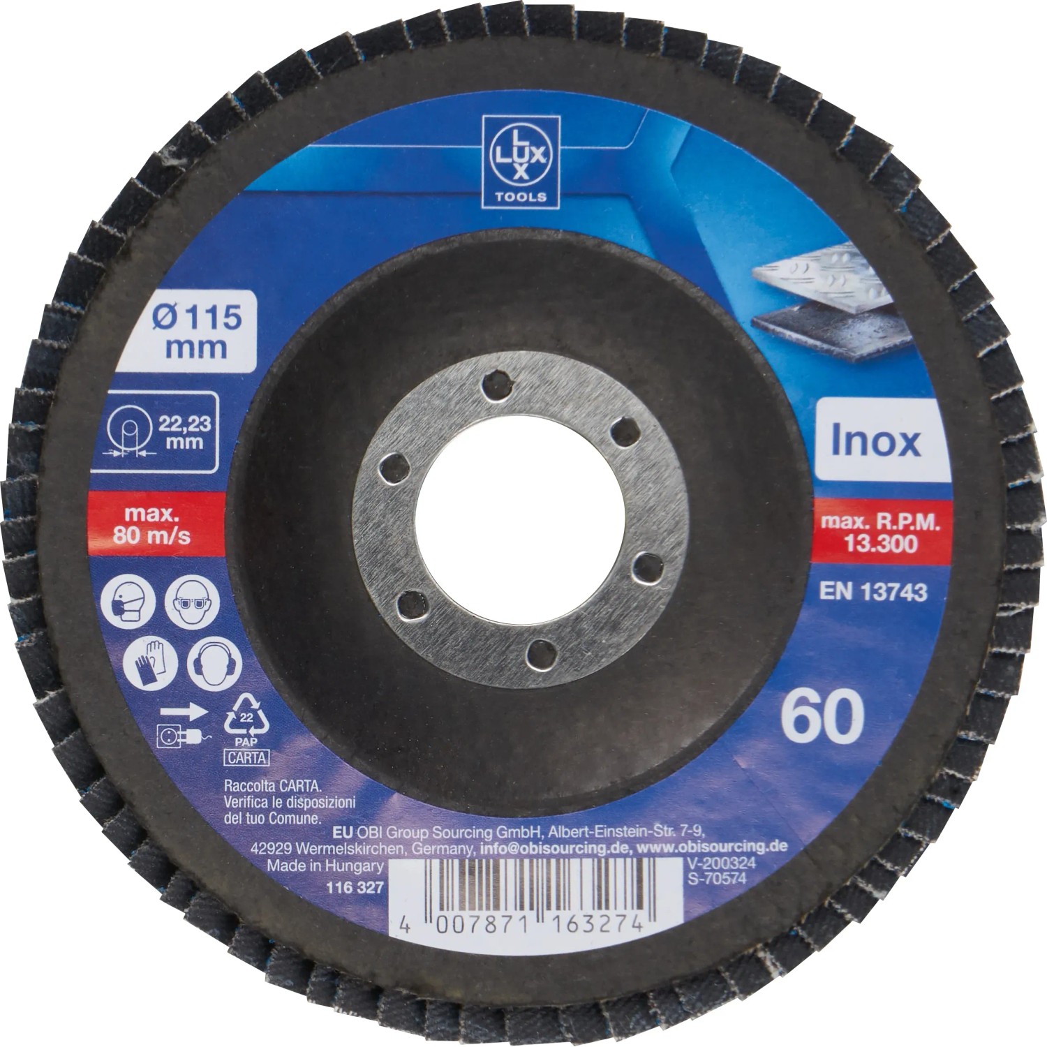 E-shop LUX-TOOLS Lamelový brúsny kotúč na kov, zrnitosť K60, pr. 115 mm
