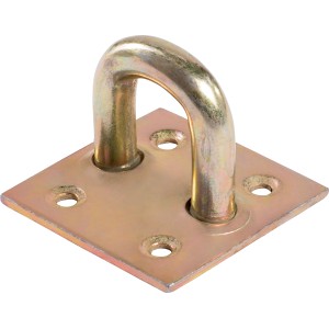 Pozinkovaná očková doska 37x37x13 mm pre zámky brán, odolná voči poveternostným vplyvom.