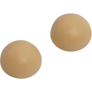 Dva béžové samolepiace nástenné dorazy (Ø 22 mm) na ochranu stien pred poškodením.