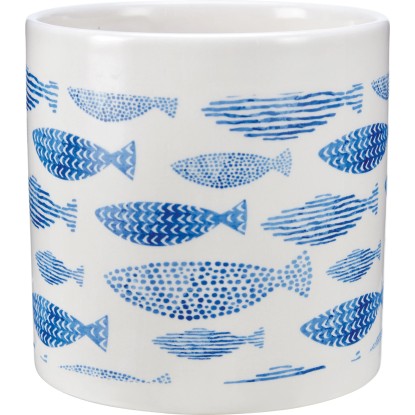 Kvetináč s motívom mora, ryby, bielomodrý, keramický, pr. 10,2 cm