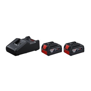 Štartovacia súprava Bosch Professional: čierna nabíjačka GAL 18 V-40 a dva 18V 4Ah akumulátory pre náradie.