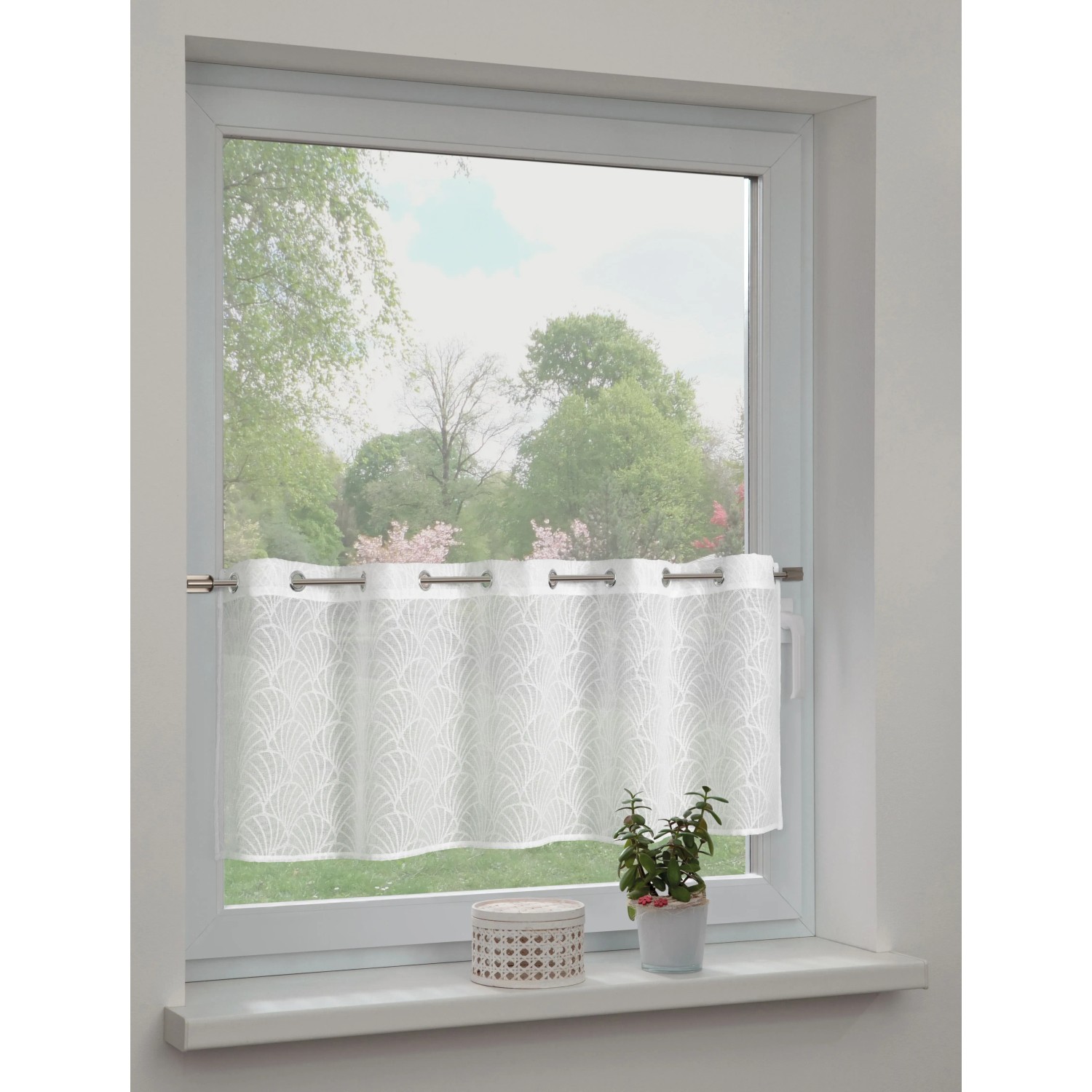 E-shop Sehlbach Vitrážová záclona s otvormi, mušle, biela, 135 x 45 cm