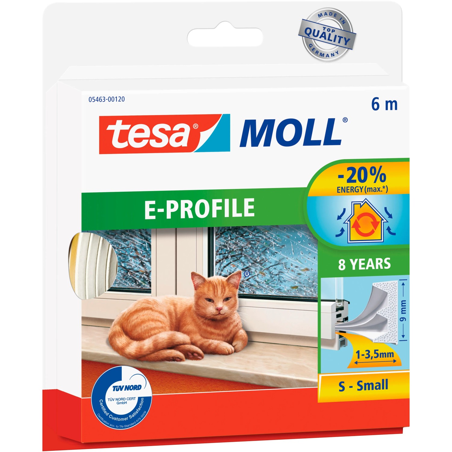 E-shop tesa Gumové tesnenie pre dvere a okná tesamoll E-profil, biela 6 m x 9 mm x 4 mm