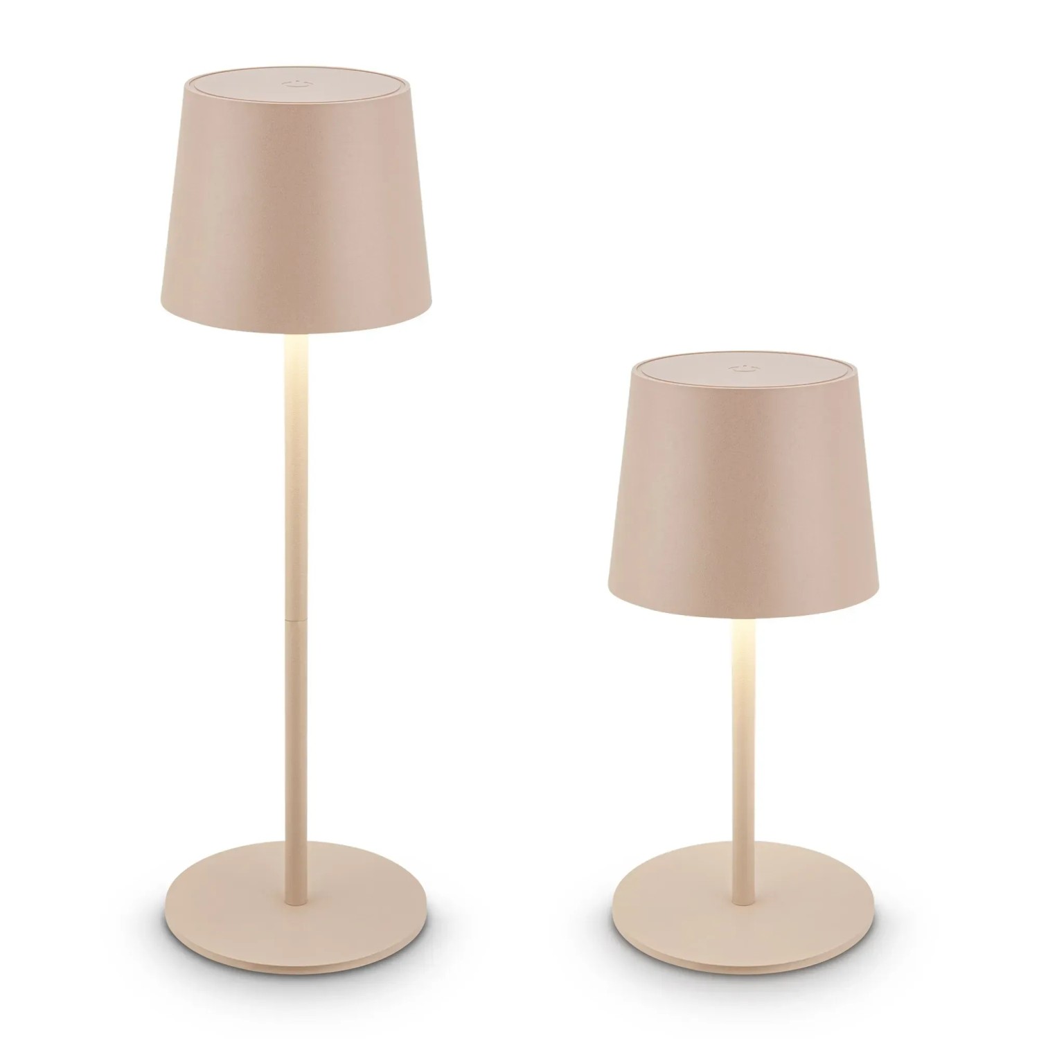E-shop BRILO Dobíjacia LED stolná lampa Bota, 2,6W, 120 lm, IP44, béžová, pr.11 x 33 cm