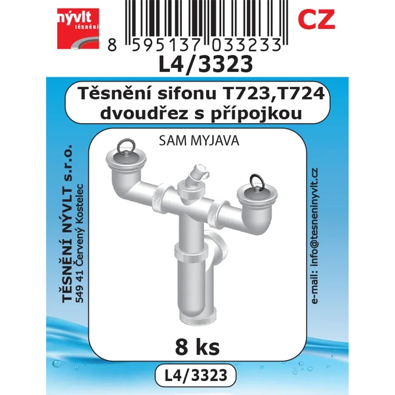 E-shop Súprava tesnení sifónu s prípojkou pre dvojdrez, 8 ks