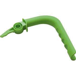 Zelený, L-tvarovaný plastový spúšťač pre akumulátorovú kosačku LUX-TOOLS A-RM-1x20/33, náhradný diel.