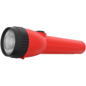 Červené LED svietidlo Energizer s vrúbkovaným povrchom a tlačidlovým spínačom.