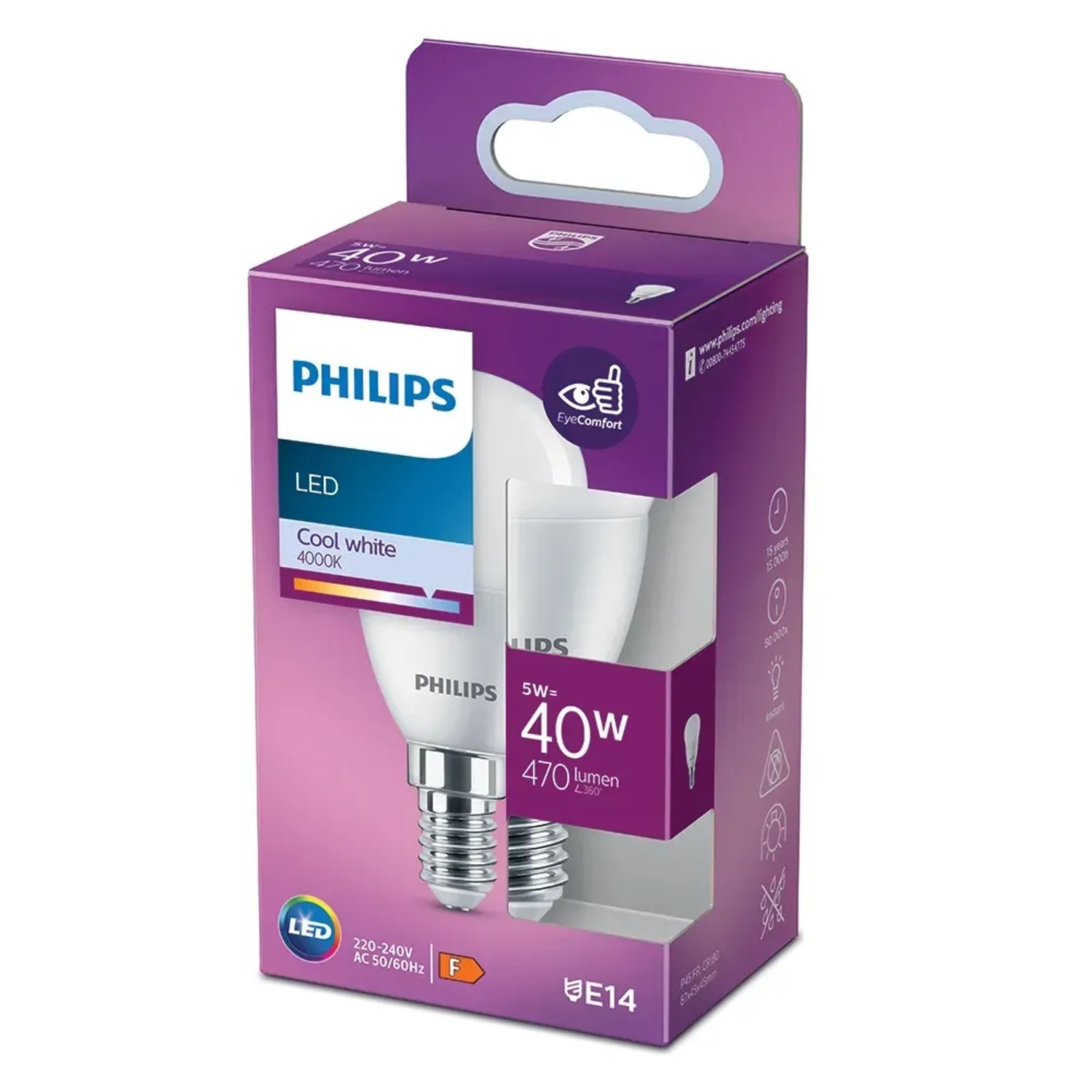 E-shop Philips Classic LED žiarovka E14, 5 W, 470 lm, 4000 K, tvar kvapky