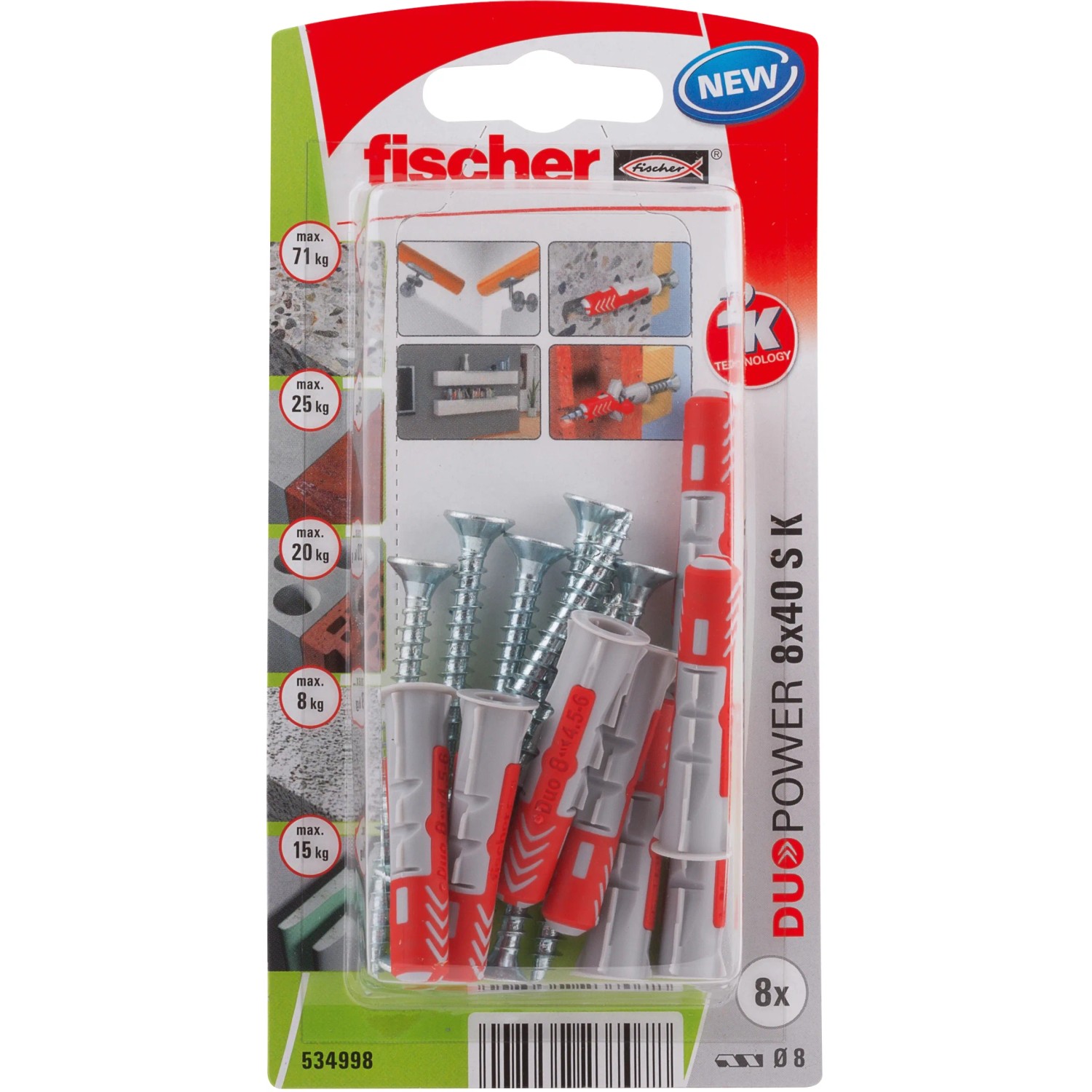 E-shop Fischer Hmoždinka DuoPower 8 x 40 S K NV so skrutkami, 8 ks