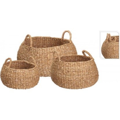 Koopman Súprava košíkov z morskej trávy s rukoväťami 3 ks