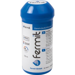 Tesniaca niť Fermit PTFE 150 m v modrom dávkovači. Teflónová niť na utesnenie závitov.
